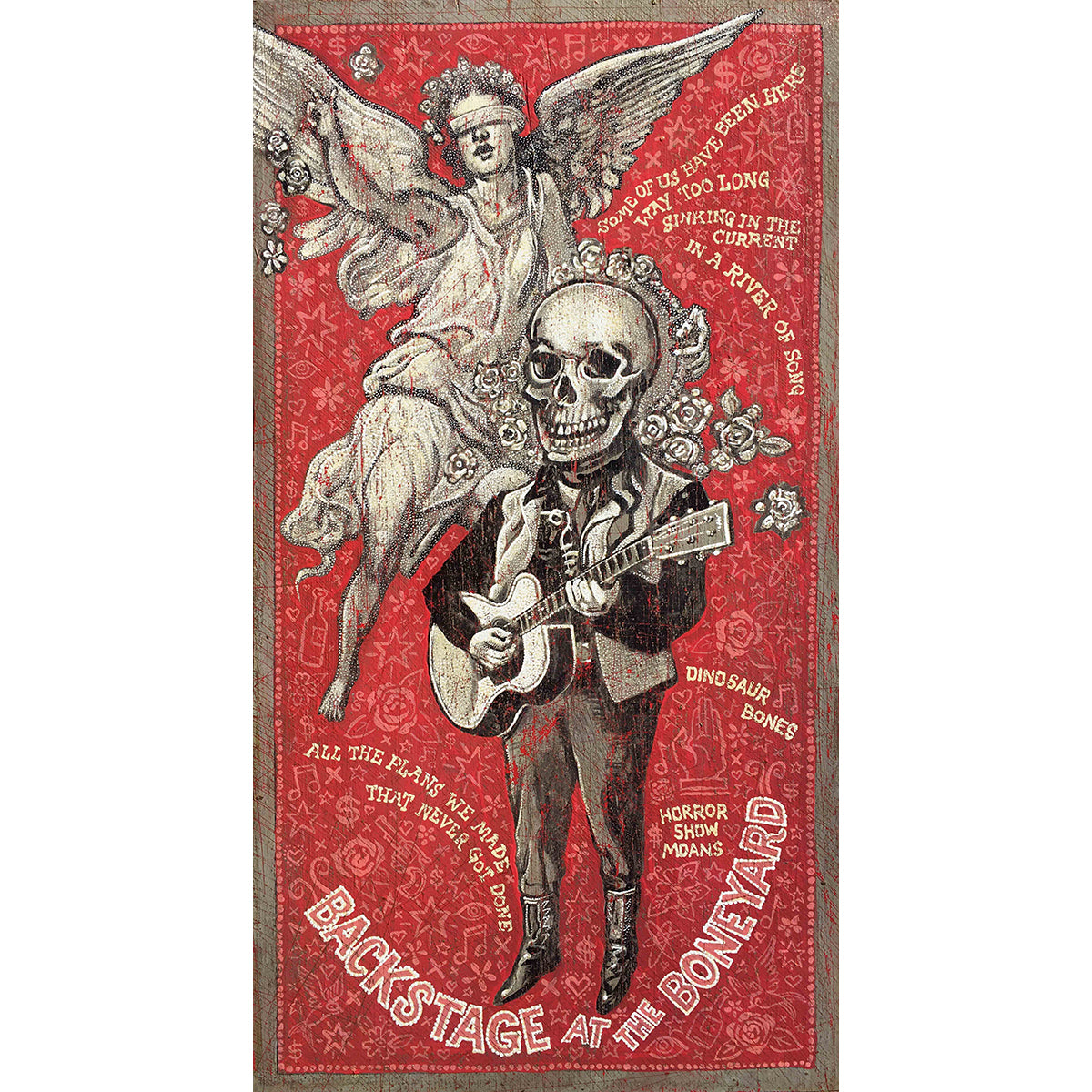 Jon Langford painting: Backstage At The Boneyard