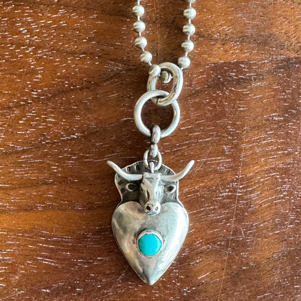 Puffy Heart w/Turquoise Longhorn Necklace Margaret Sullivan