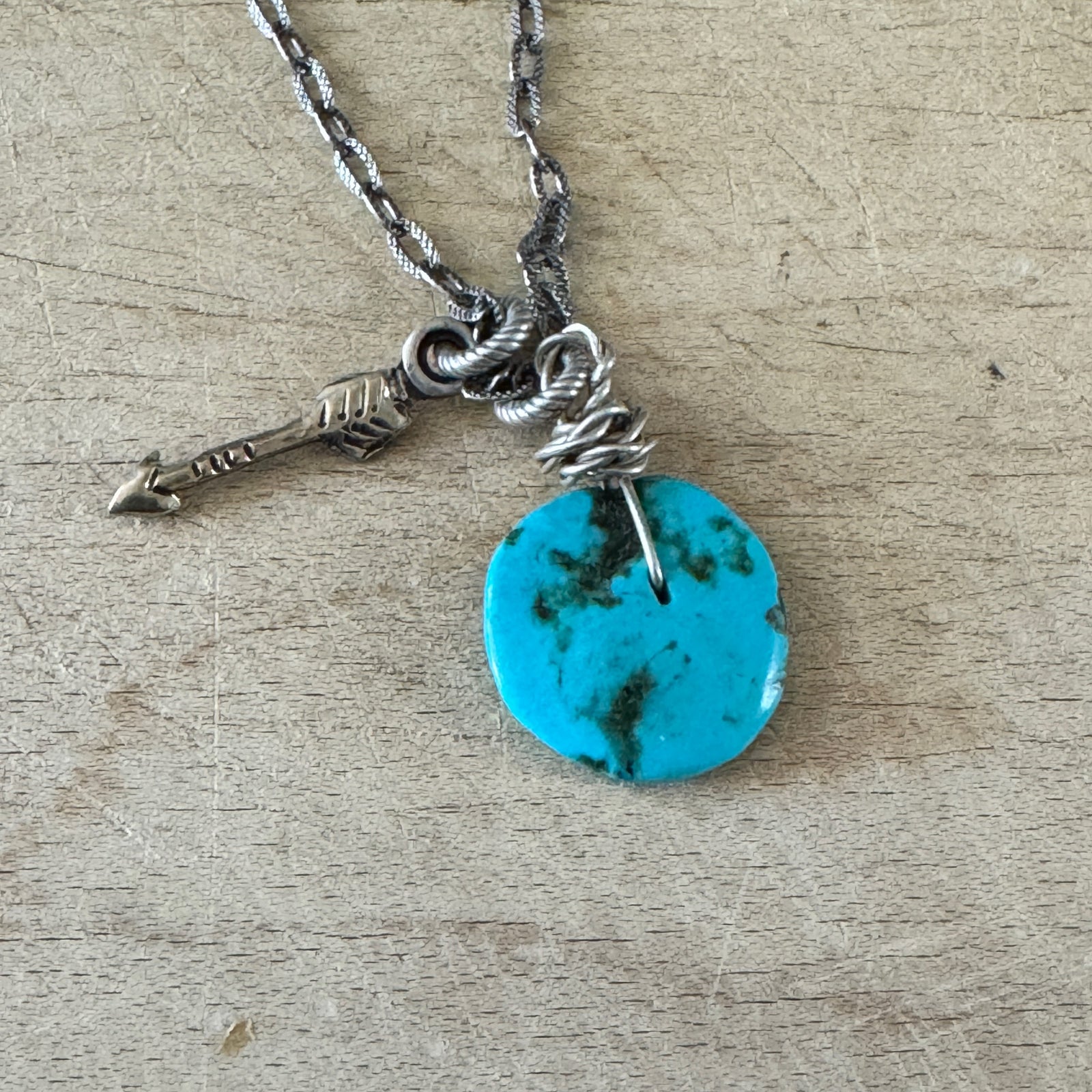 Silver & 14k Gold Arrow With Turquoise Charm Necklace Margaret Sullivan