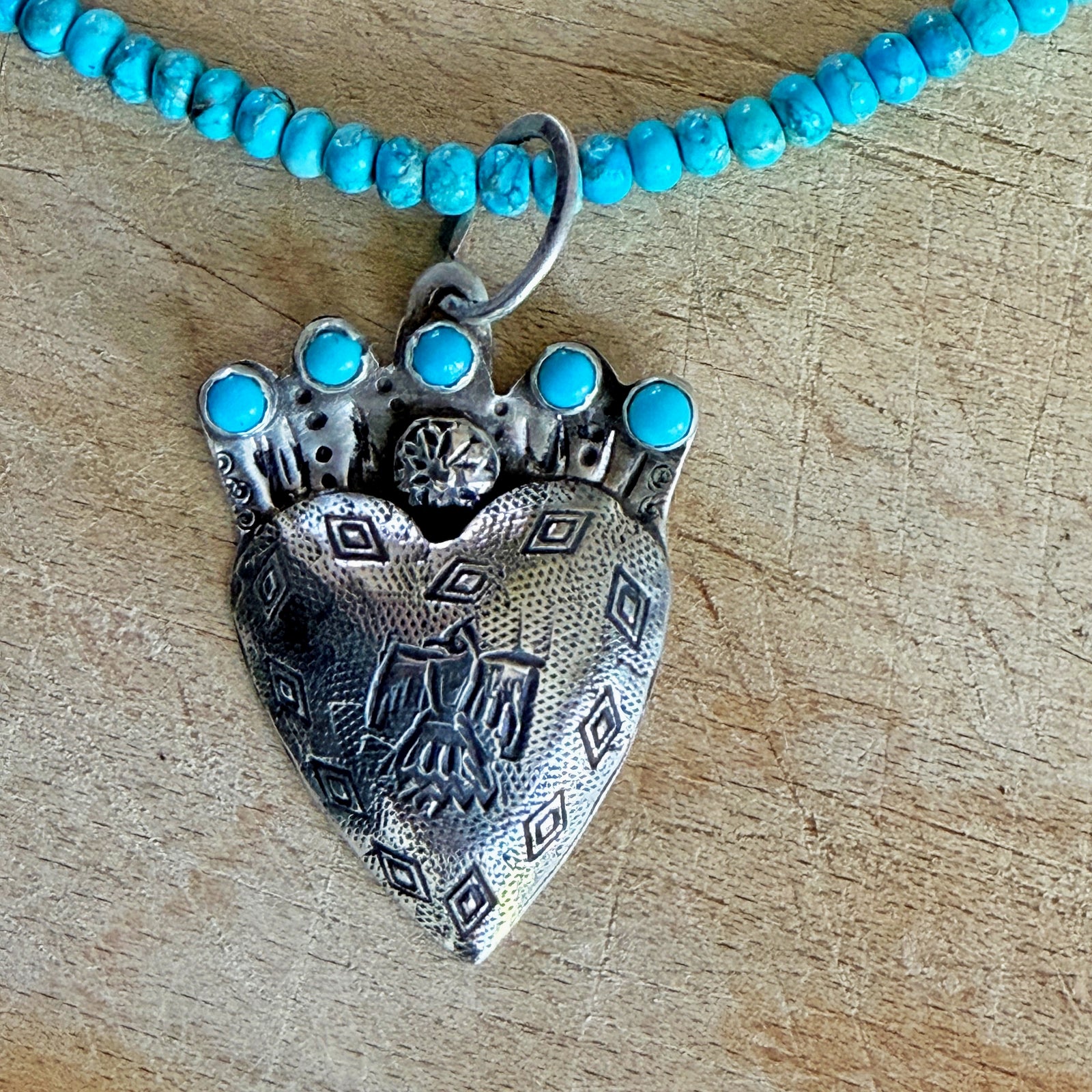 Silver Turquoise Thunderbird Puffy Heart Necklace Margaret Sullivan