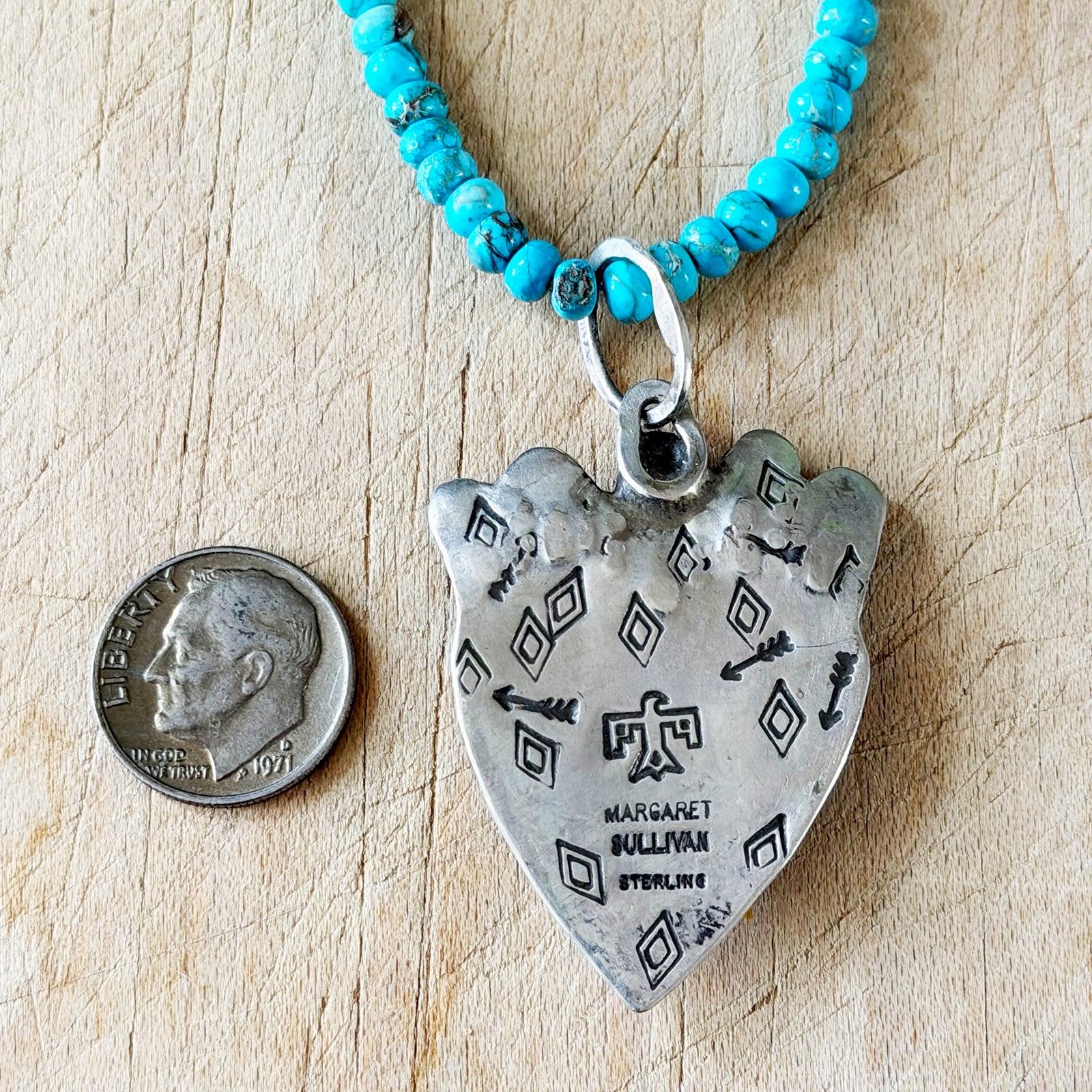 Silver Turquoise Thunderbird Puffy Heart Necklace Margaret Sullivan