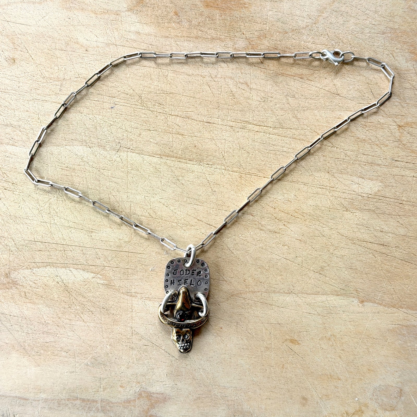 Silver Brass Skull Joder Hielo Necklace Margaret Sullivan