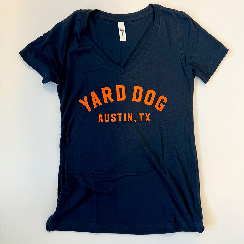 Yard Dog Austin TX Tee Shirt - Navy Women's V Neck Yard Dog