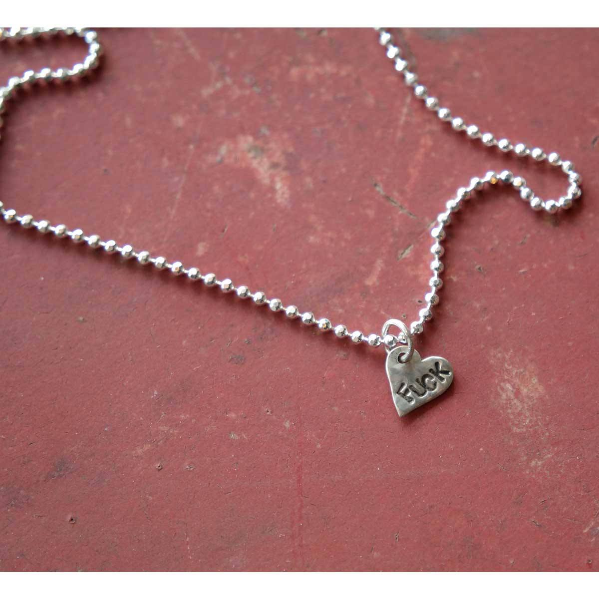 Fuck - Angry Heart Tiny Silver Necklace - 18" Chain Margaret Sullivan