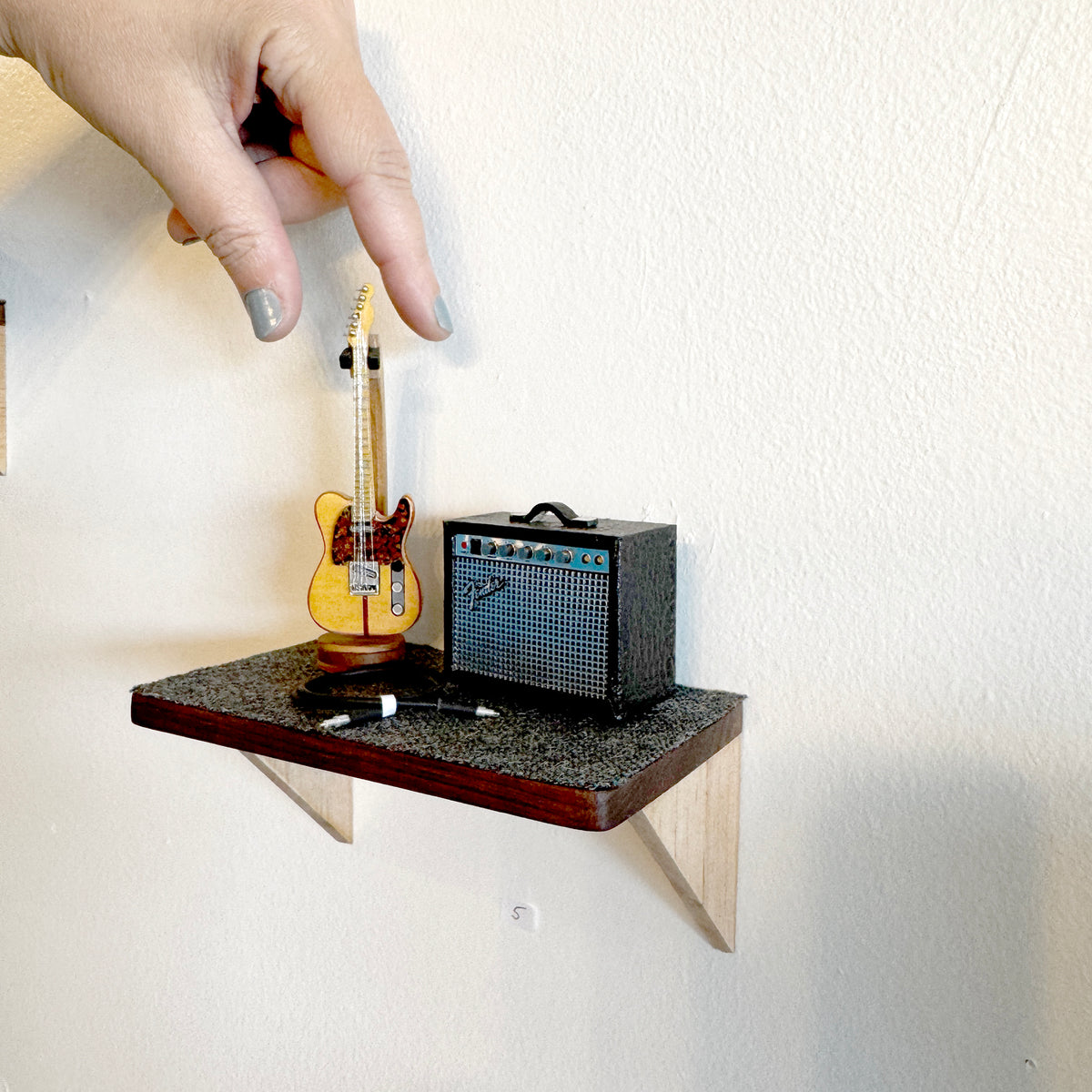 MadCat Telecaster, Amp, & Cord 1:12 Scale on Shelf Margie Criner