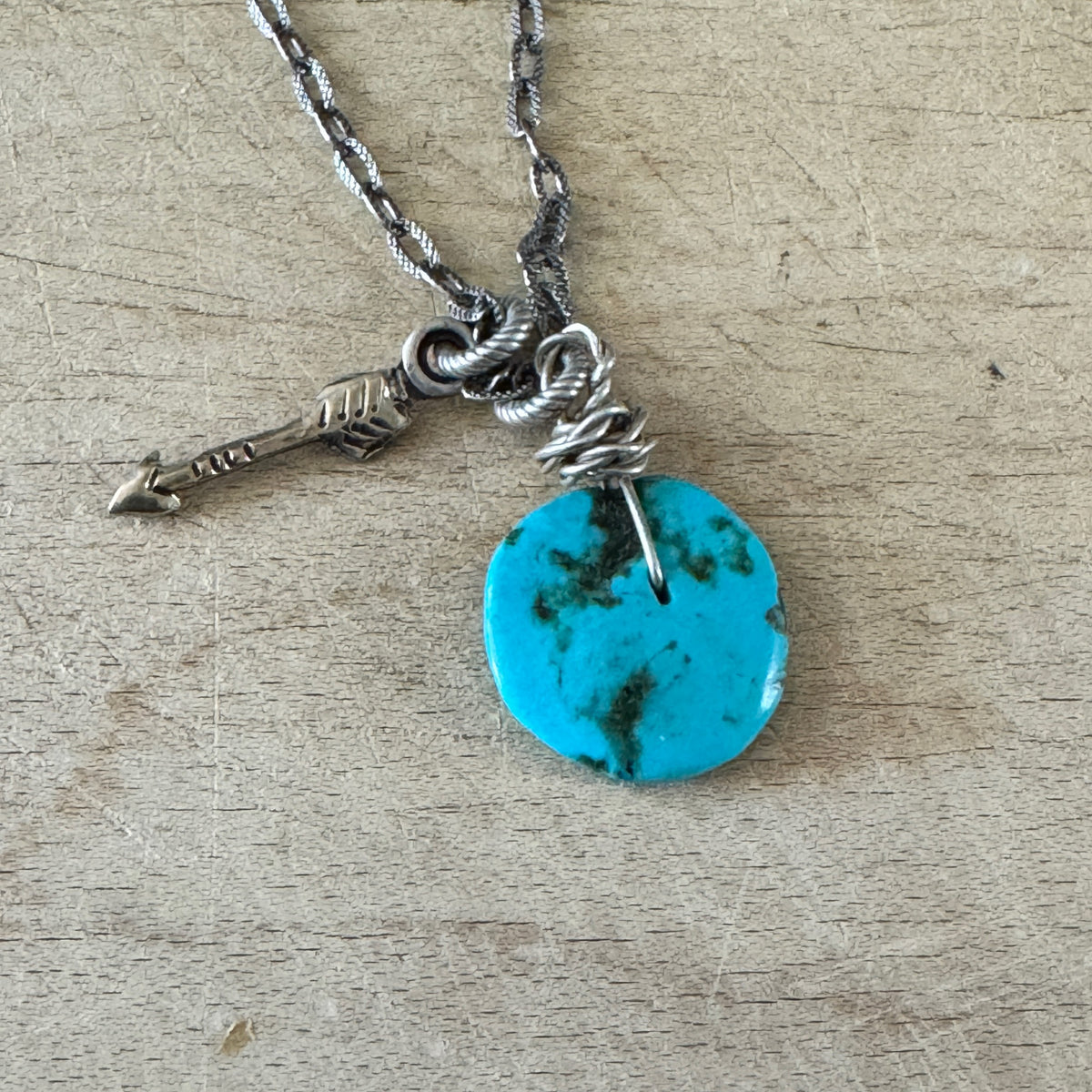 Silver &amp; 14k Gold Arrow With Turquoise Charm Necklace Margaret Sullivan