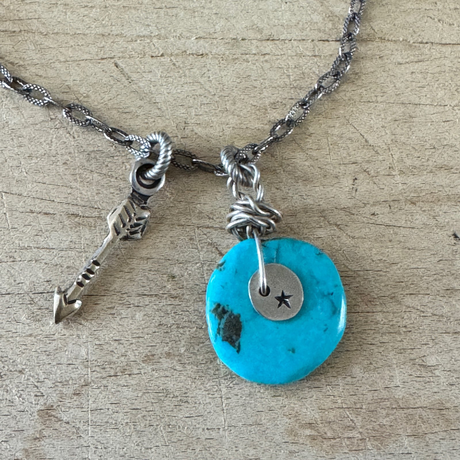 Silver & 14k Gold Arrow With Turquoise Charm Necklace Margaret Sullivan