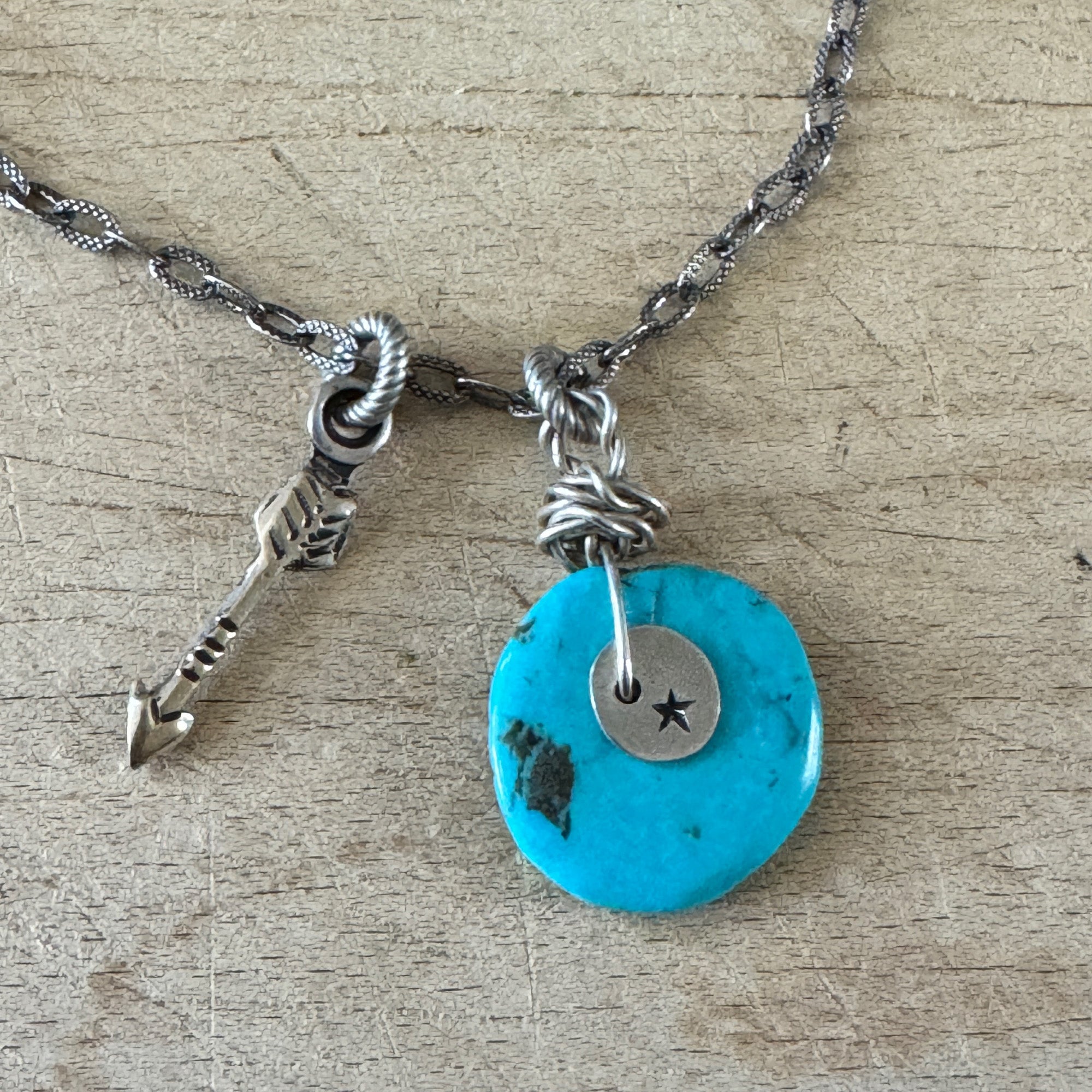 Silver & 14k Gold Arrow With Turquoise Charm Necklace Margaret Sullivan