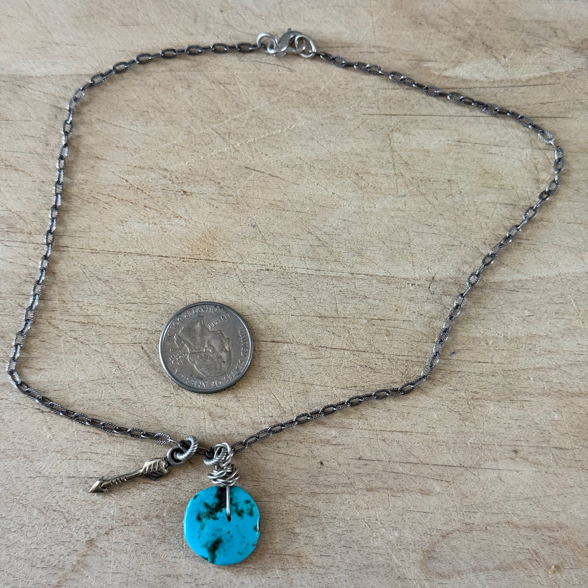 Silver & 14k Gold Arrow With Turquoise Charm Necklace Margaret Sullivan