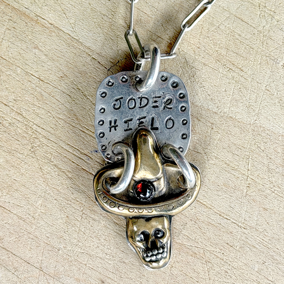Silver Brass Skull Joder Hielo Necklace Margaret Sullivan