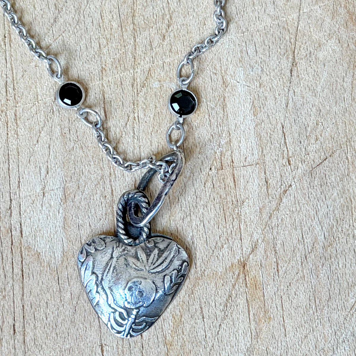 Silver Puffy Skull Heart Necklace Margaret Sullivan