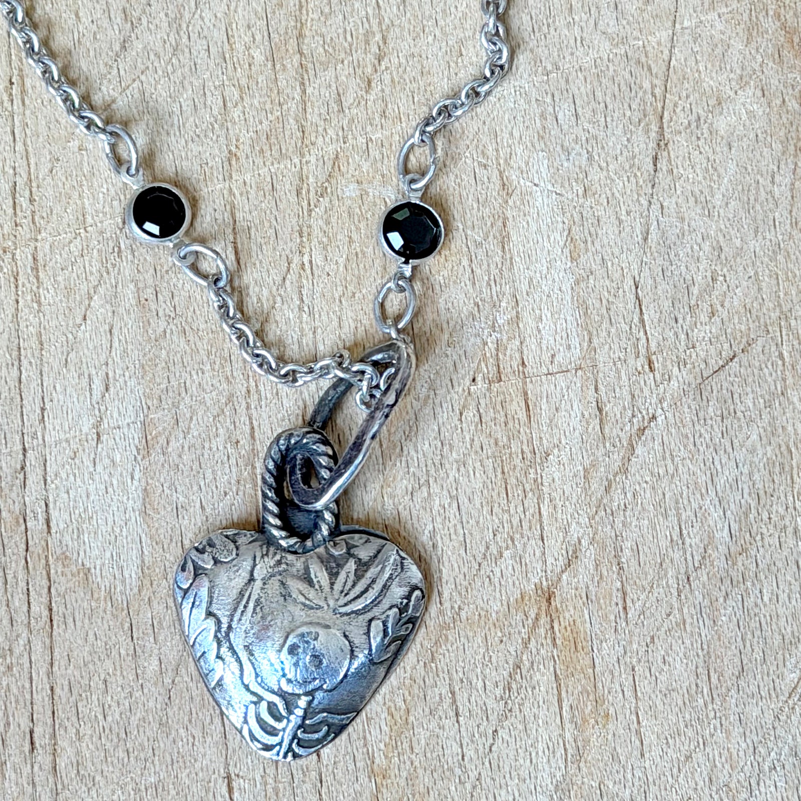 Silver Puffy Skull Heart Necklace Margaret Sullivan