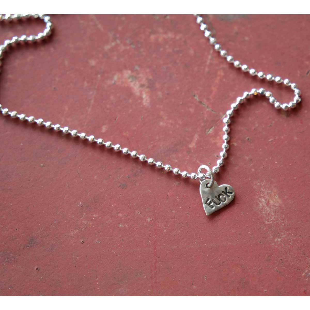 Fuck - Angry Heart Tiny Silver Necklace - 16" Chain Margaret Sullivan